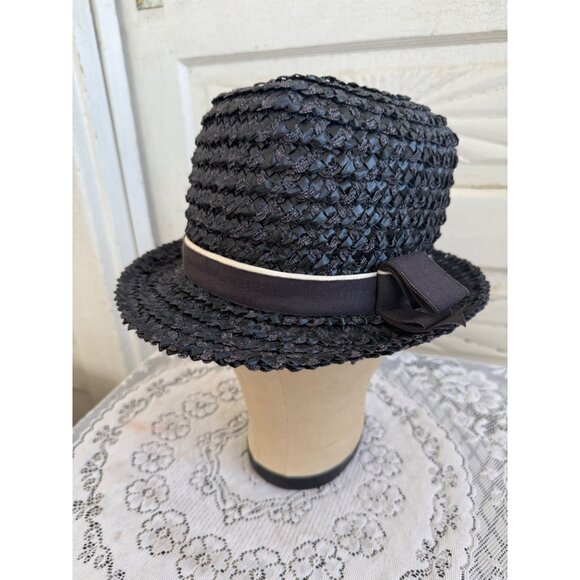 Vintage 1950s Raffia Straw Blue Womens Fedora Style Hat - Picture 1 of 9